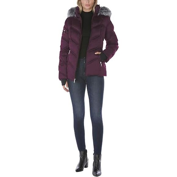 NWT Nautica Women's Midweight Puffer Jacket with Faux Fur Trim, Purple Tulip-S L - Picture 1 of 5